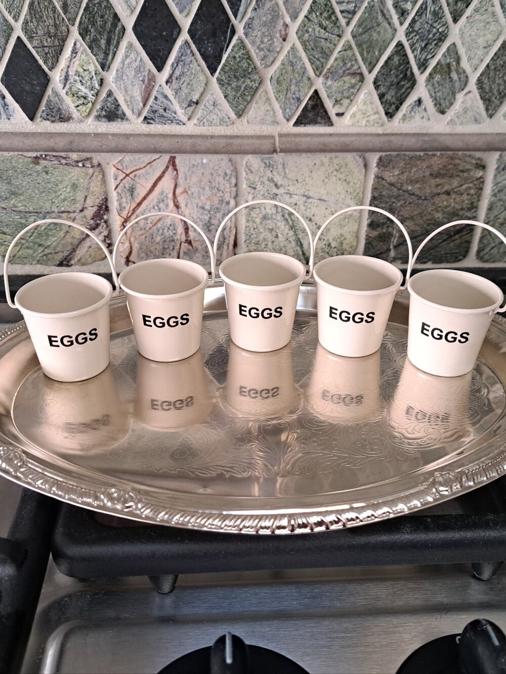 Set of 5 metal egg cups,